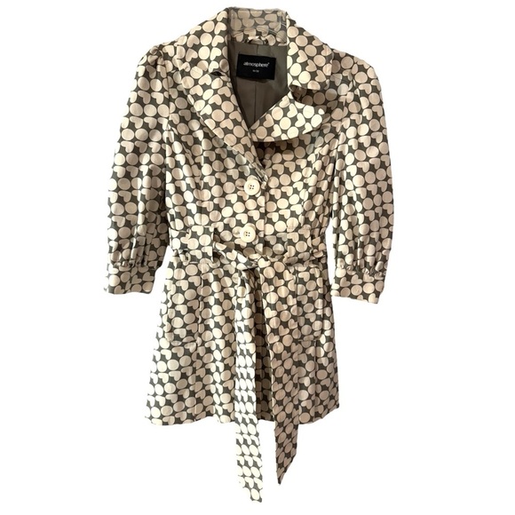 Atmosphere Grey Heart Polka Dot Trench Coat Belt ¾ Sleeve Retro Y2K US Size 6 - Picture 1 of 15